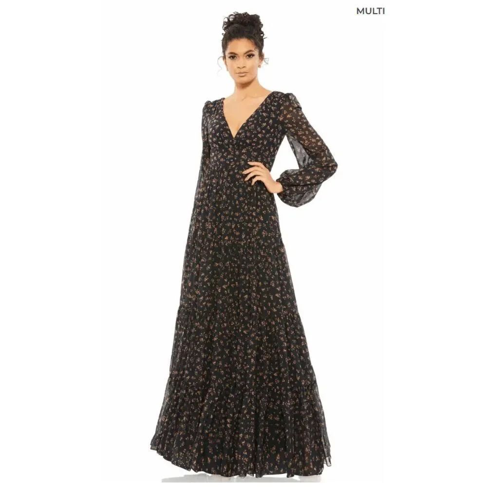 Mac Duggal NWT size 6 floral maxi dress long sleeve style 55431